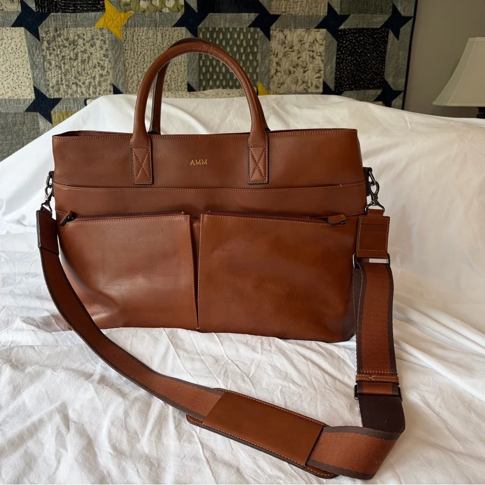 Men's Tan Leather Briefcase Bag - Classic Professional Carry
